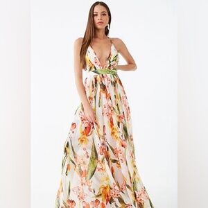 Luxxel Floral V-Neck Maxi Dress - Multicolor